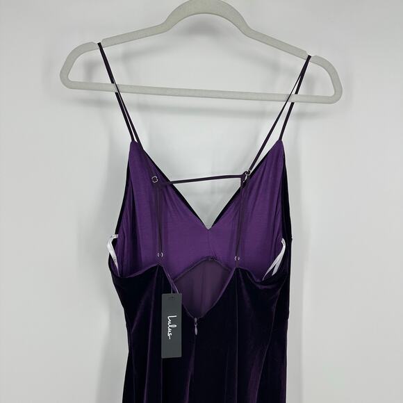 Lulus You Look Stunning Dark Purple Velvet Ruffled Maxi Dress Size L Formal NEW - Picture 8 of 15